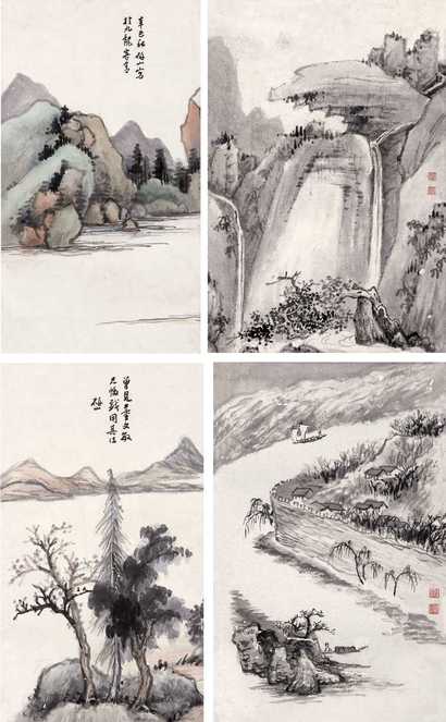 李研山 山水（八帧） 镜心